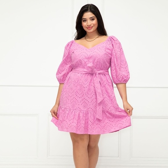 Eloquii Dresses & Skirts - Eloquii Elements Dress Eyelet in Pink Cute Summer Dress